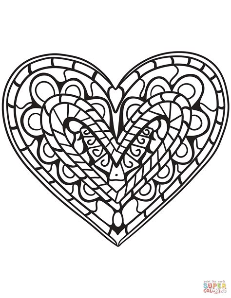 Heart Zentangle coloring page | Free Printable Coloring Pages