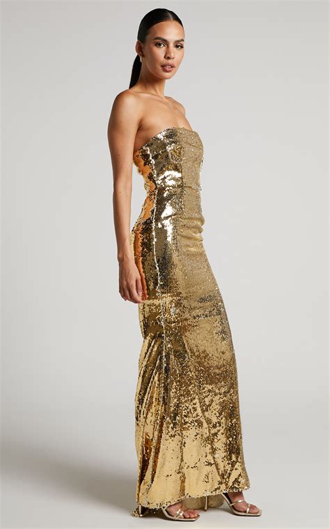 Cheena Maxi Dress - Strapless Sequin Dress in Gold/Silver | Showpo