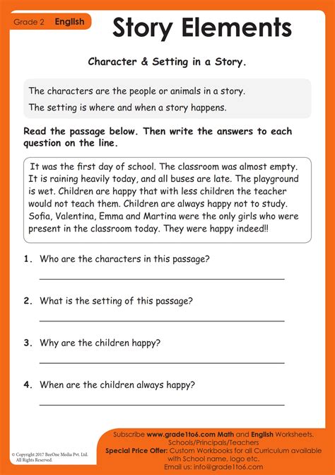 Story Elements Worksheets | Grade1to6.com