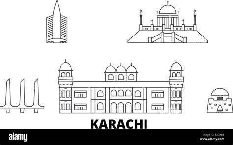 Pakistan, Karachi line travel skyline set. Pakistan, Karachi outline ...