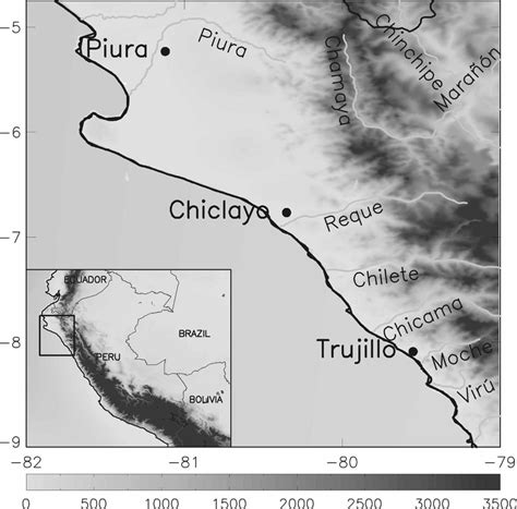 Map of northern Peru. The map shows the location of Trujillo and the ...