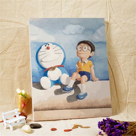 2018 Hot Style Doraemon Digital Painting Diy Print Canvas Cartoon Duo ...