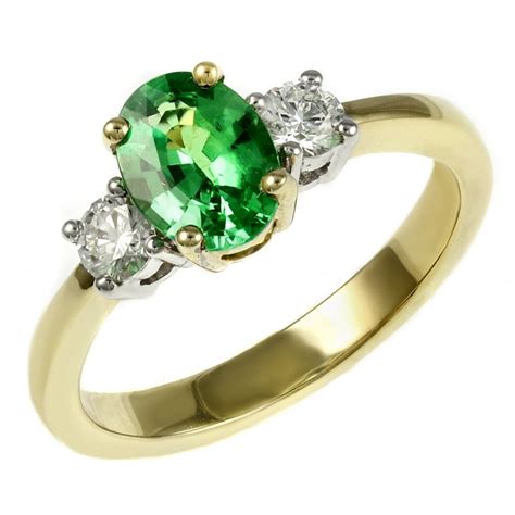 18ct yellow gold 1.05ct tsavorite green garnet & diamond ring.