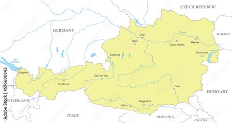 Political map of Austria with national borders Stock Vector | Adobe Stock