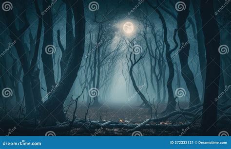 A Dark Forest with a Full Moon in the Sky Above Stock Illustration - Illustration of moon ...