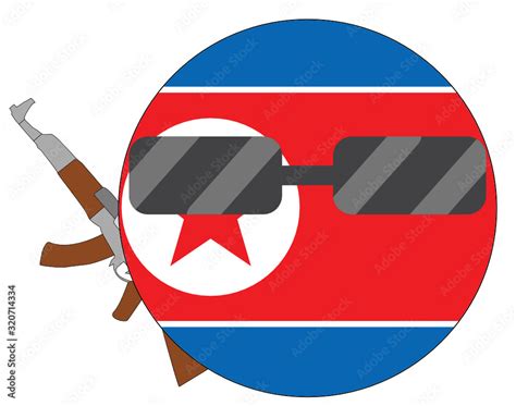 Cool North Korea flag emoji. Round North Korean flag emoticon wearing sunglasses and holding a ...