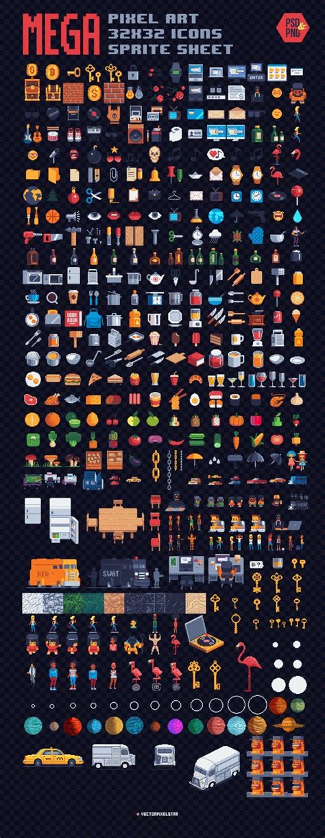 32x32 pixel art - Mega Pixel Art 32x32 px. Icons Sprite Sheet by ...