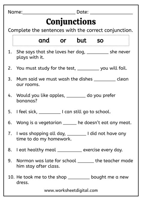 Grade 4 Conjunctions Exercises