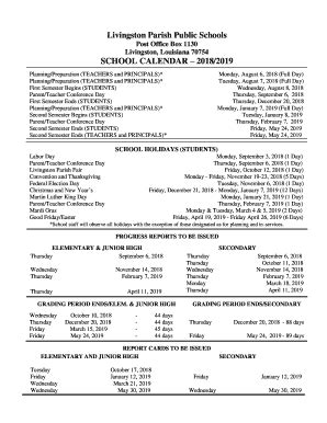 Fillable Online Calendar - Livingston Parish Public Schools Fax Email ...