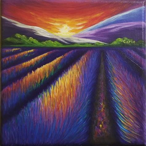 Lavender Field Sunset | Painting, Art, Sunset