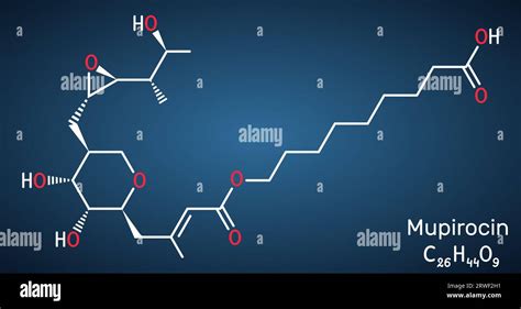 Mupirocin molecule. It is antibacterial ointment used to treat impetigo and skin infections ...