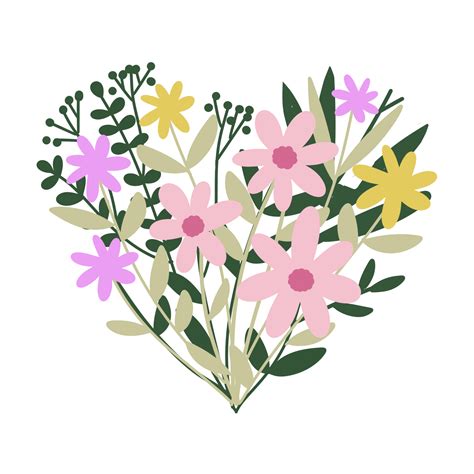 Watercolor Valentines Day floral heart shape with colorful flower ...