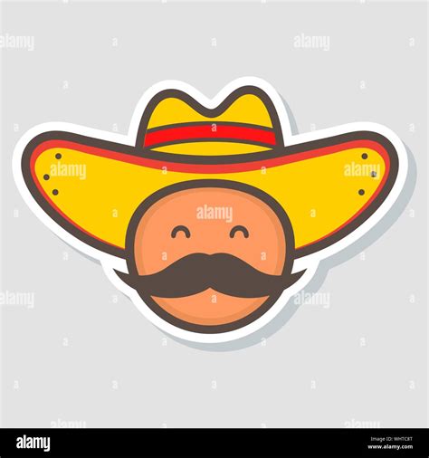 Cute mexico man face in national sombrero hat. logo template design. Mexican food. Vector ...