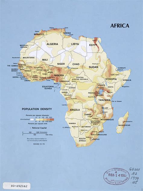 Mapa detallado densidad de población grande de África - 1979 | África | Mapas del Mundo