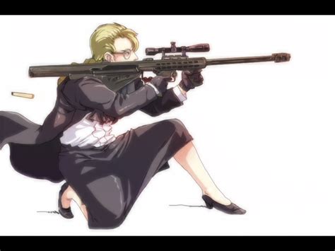 Safebooru - 1girl anti-materiel rifle barrett m82 blonde hair bullpup formal glasses gloves gun ...