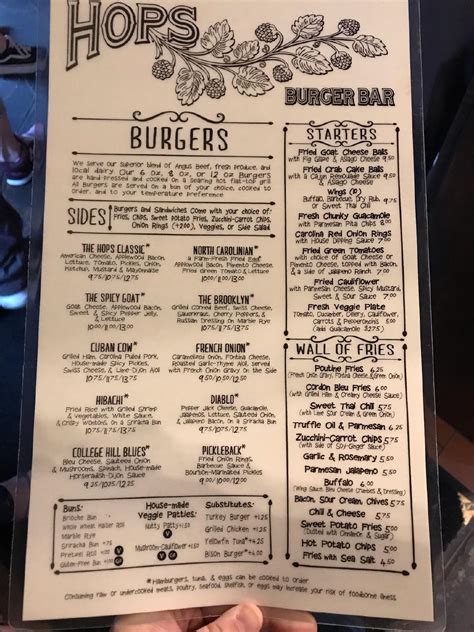 Menu at Hops Burger Bar, Winston-Salem