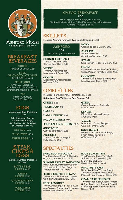 The Ashford House Dinner Menu | Serving Tinley Park & Orland Park | Winstons Market