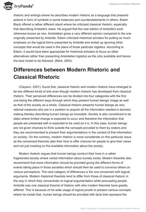 Classical and Modern Rhetoric - 2562 Words | Research Paper Example