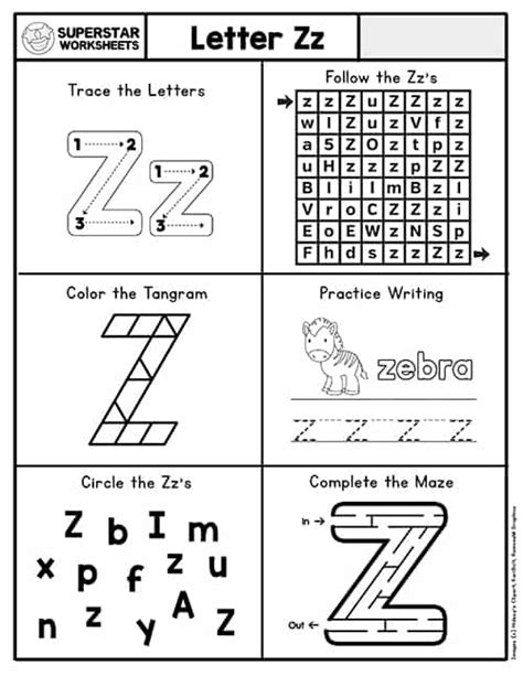 Letter Z Worksheets - Superstar Worksheets