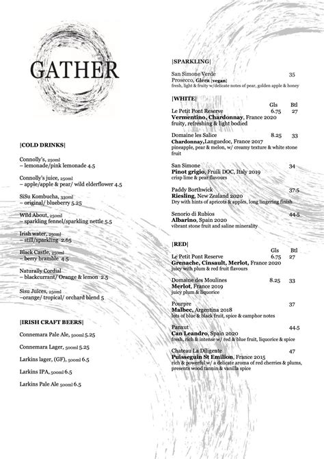 Beverage Menu – Gather Restaurant