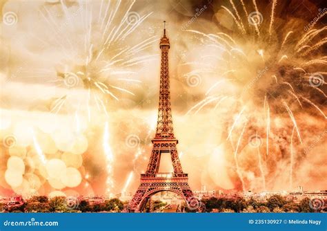 New Year in Paris Fireworks Around Eiffel Tower Stock Image - Image of ...