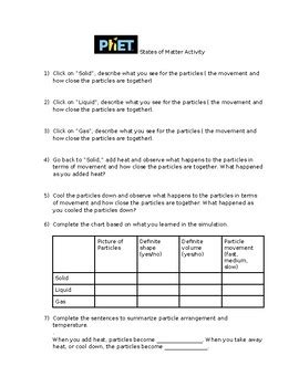 States of Matter Phet Worksheet by SciencewithMrsH | TPT