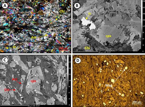 (A) Photomicrograph of schistose texture of OMG boninites with the ...