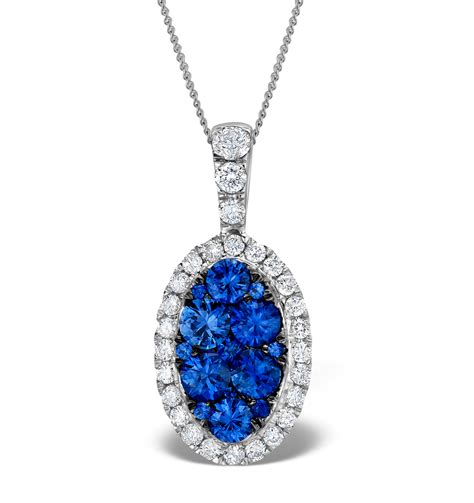 1.42ct Sapphire and Diamond 18K White Gold Cluster Pendant Necklace