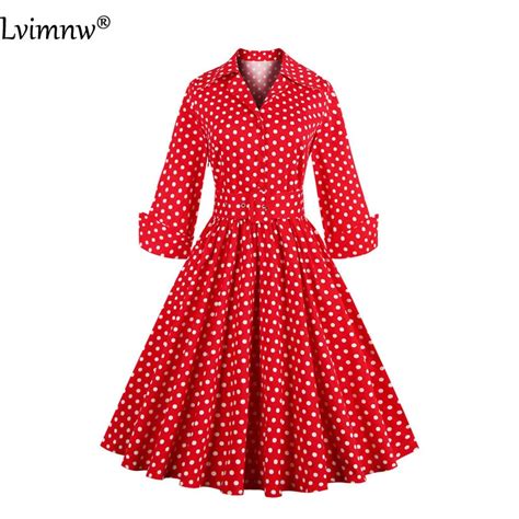 Lvimnw 2016 Autumn Women Vintage Polka Dot Dress Female Polka Dot Rockabilly Sexy 3 Sleeve ...