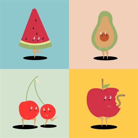 Tropical fruit cartoon characters vector set - Download Free Vectors ...