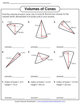 Volume Of A Cone Worksheet