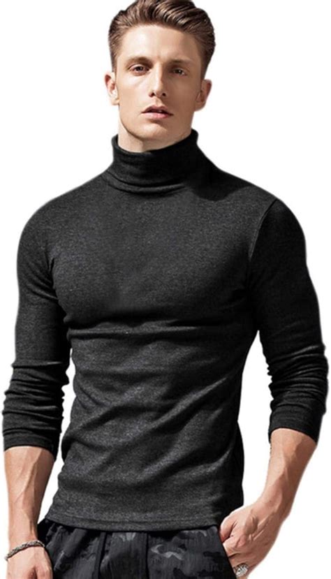 Men Casual Turtleneck Long Sleeve Cotton Top Male Spring Autumn Casual Slim Tee Man's T-Shirt ...