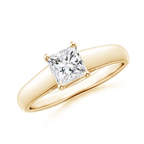 Angara - April Birthstone Ring - Princess-Cut Diamond Solitaire Engagement Ring in 14K Yellow ...