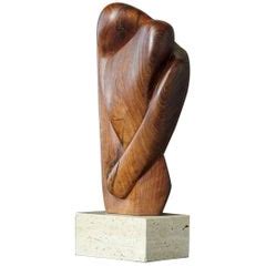 Lovers, Biomorph Abstract Teak Sculpture on Travertine Base, Artist ...