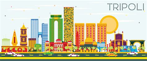 Tripoli Skyline with Color Buildings and Blue Sky. 12949199 Vector Art at Vecteezy