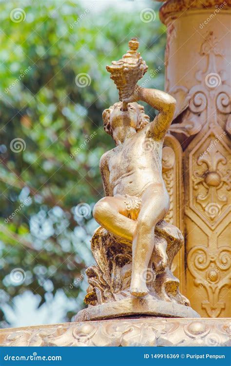 Golden Boy Statue on the Fountain Stock Image - Image of decorate ...