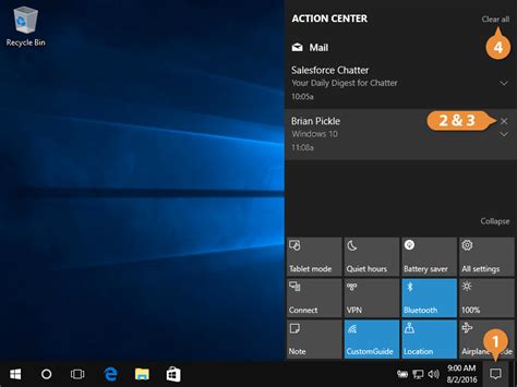 Notifications Pane and Action Center in Windows 10 | CustomGuide