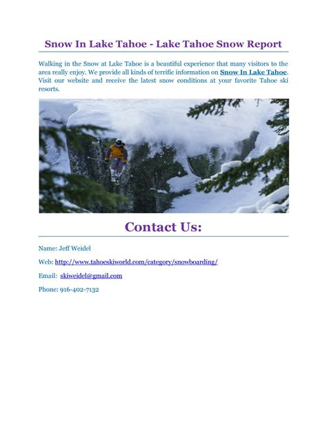 Snow In Lake Tahoe - Lake Tahoe Snow Report by Tahoe Ski World - Issuu