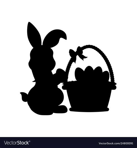 Easter rabbit with basket silhouette Royalty Free Vector