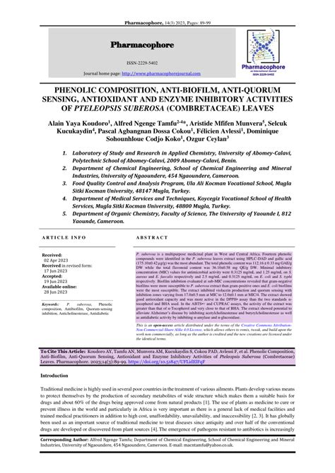 (PDF) Phenolic Composition, Anti-Biofilm, Anti-Quorum Sensing, Antioxidant and Enzyme Inhibitory ...