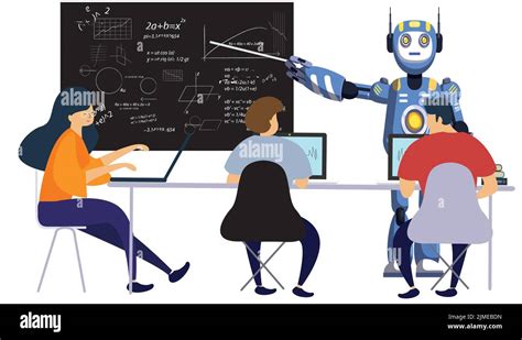 A vector illustration of a robot teacher teaching math to the students ...