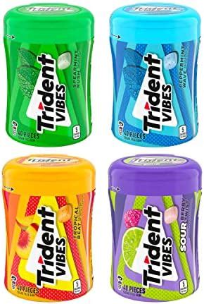 Trident Vibes Sugar Free Gum Variety Pack, Peppermint Wave, Spearmint Rush, Tropical Beat & Sour ...