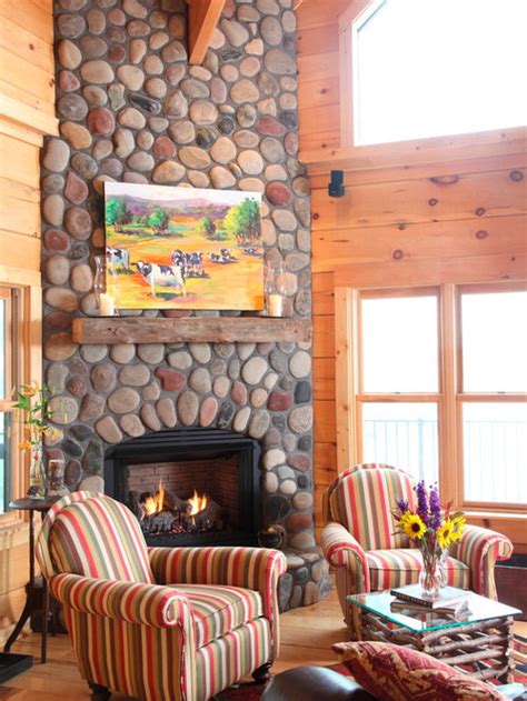 River Stone Fireplace | Houzz