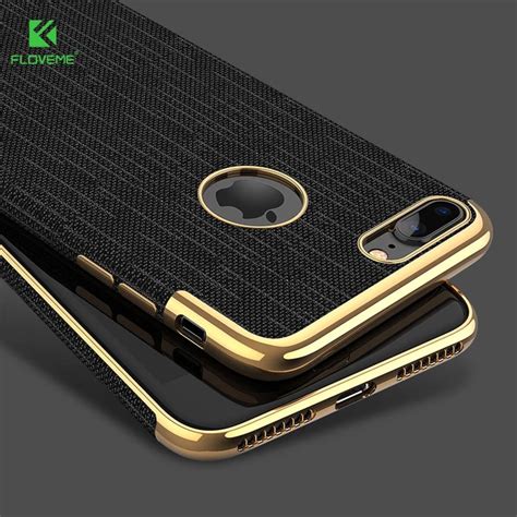 FLOVEME Luxury Plating Soft Cases For iPhone 7/7 plus Gold Black Thin ...