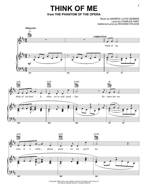 Andrew Lloyd Webber "Think Of Me (from The Phantom of the Opera)" Sheet Music & Chords ...