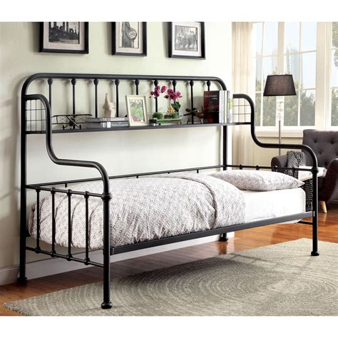 Furniture of America Kosa Contemporary Black Metal Daybed with Shelf | Metal daybed, Bedroom ...