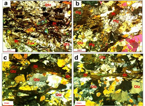 Photomicrograph of the gneisses showing a proto-mylonitic texture in... | Download Scientific ...