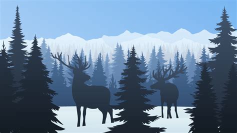 Nature mountains landscape silhouette. Winter coniferous forest with snow, frozen weather ...