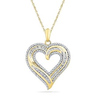 1/2 CT. T.W. Diamond Layered Heart Pendant in Sterling Silver and 14K Gold Plate | Zales