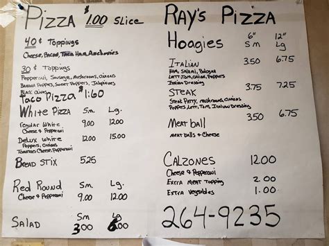 Menu at Ray's Pizza pizzeria, Wintersville